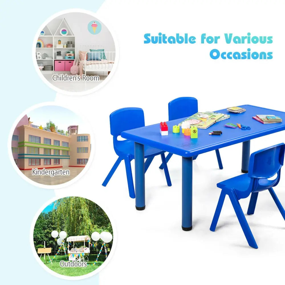 Kids Plastic Rectangular Learn and Play Table-Blue - Blue - Kids Table & Chair Sets