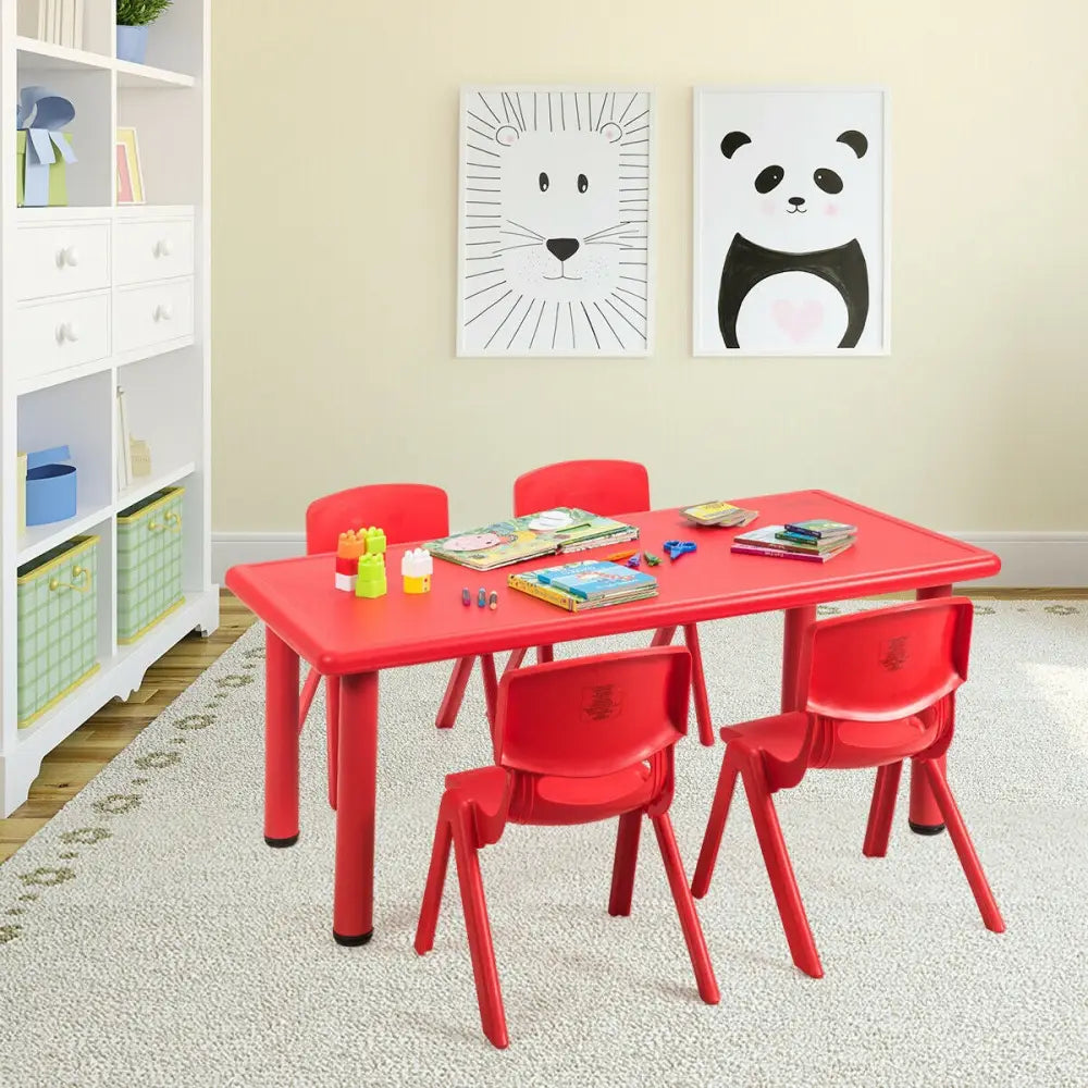 Kids Plastic Rectangular Learn and Play Table-Red - Red - Kids Table & Chair Sets