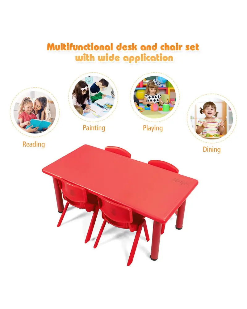 Kids Plastic Rectangular Learn and Play Table-Red - Red - Kids Table & Chair Sets