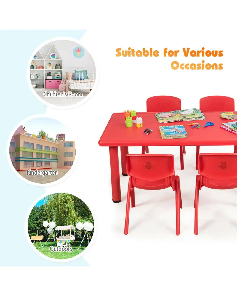 Kids Plastic Rectangular Learn and Play Table-Red - Red - Kids Table & Chair Sets