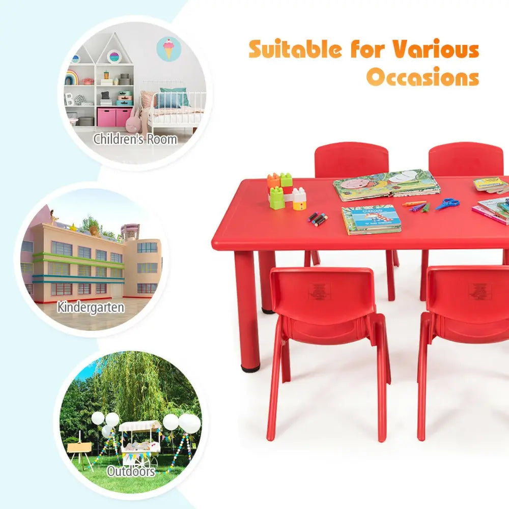 Kids Plastic Rectangular Learn and Play Table-Red - Red - Kids Table & Chair Sets