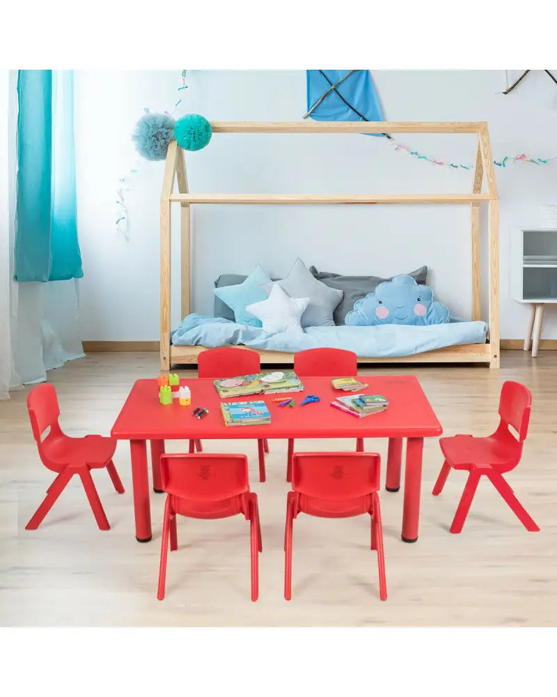 Kids Plastic Rectangular Learn and Play Table-Red - Red - Kids Table & Chair Sets