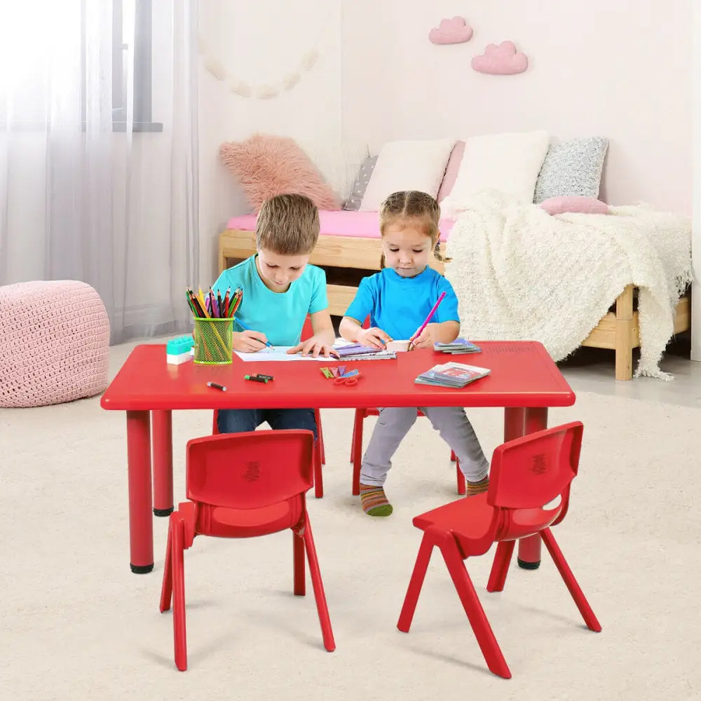 Kids Plastic Rectangular Learn and Play Table-Red - Red - Kids Table & Chair Sets