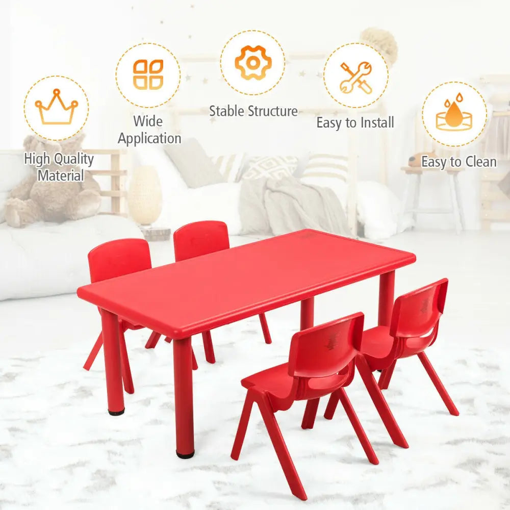 Kids Plastic Rectangular Learn and Play Table-Red - Red - Kids Table & Chair Sets