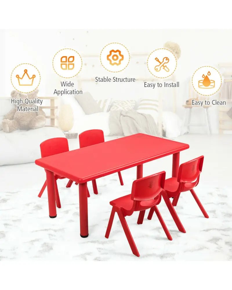 Kids Plastic Rectangular Learn and Play Table-Red - Red - Kids Table & Chair Sets