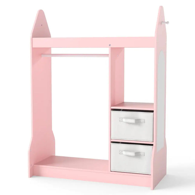 Kids Play Armoire Dresser with Cloth Hanger-Pink - Pink - Kids Storage