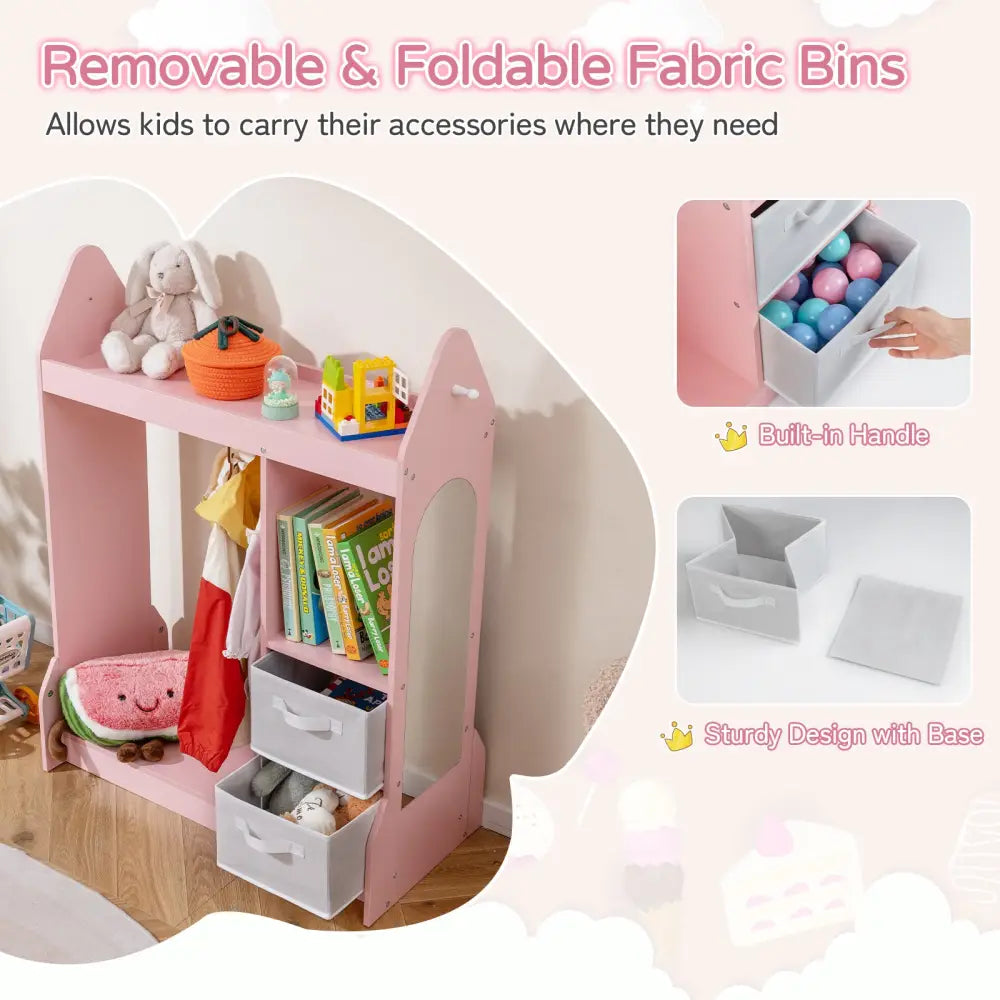 Kids Play Armoire Dresser with Cloth Hanger-Pink - Pink - Kids Storage