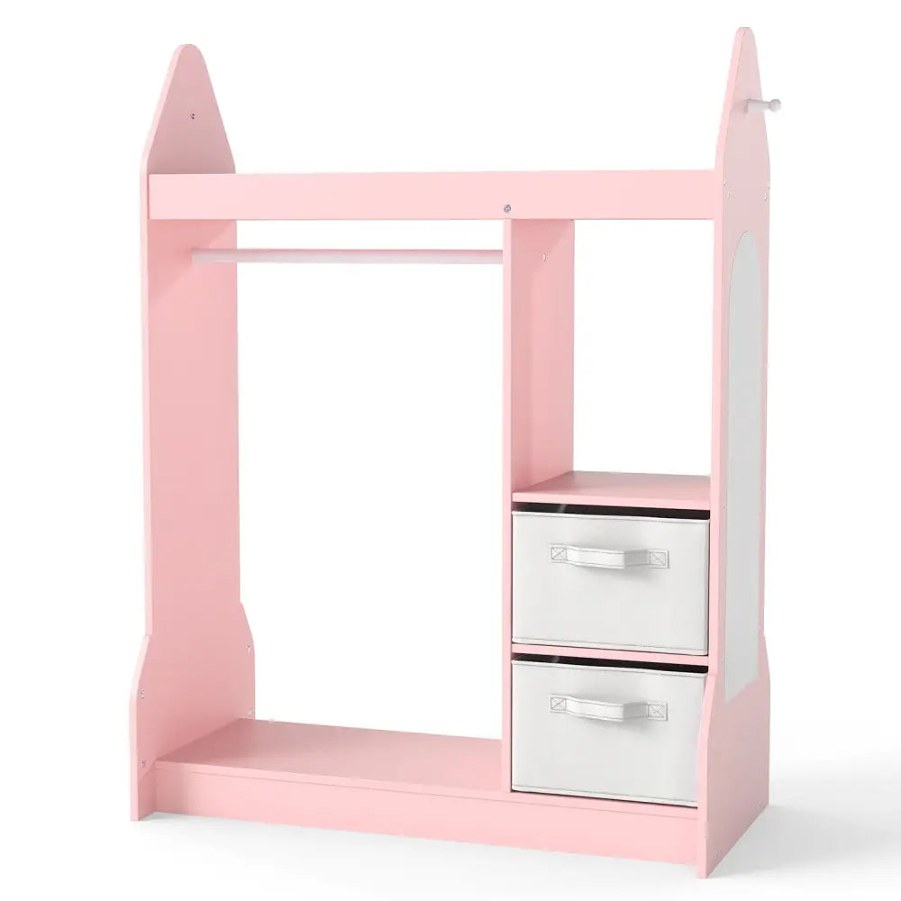 Kids Play Armoire Dresser with Cloth Hanger-Pink - Pink - Kids Storage