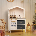 Kids Play Kitchen Children Toy Kitchen Playset with 2 Stoves and Rotation Knobs-White - White - Play Kitchen Sets