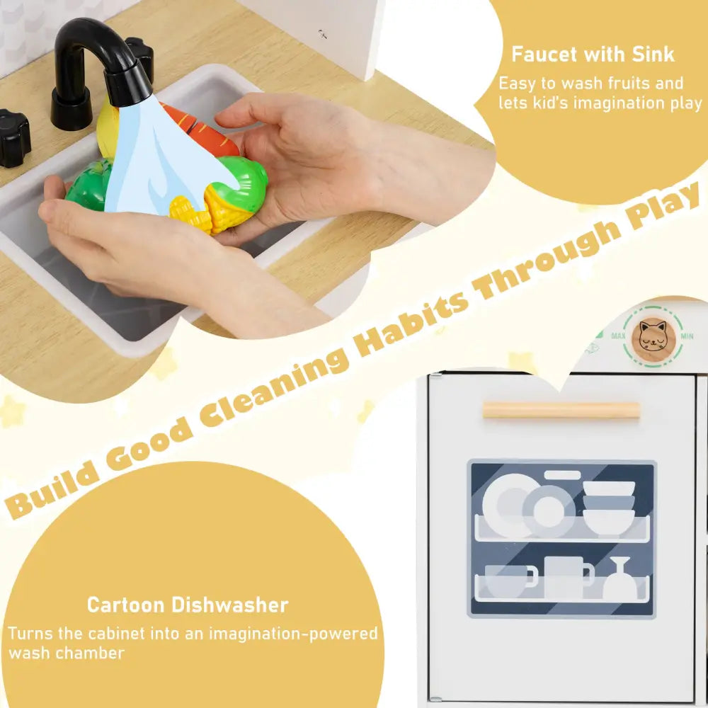Kids Play Kitchen Children Toy Kitchen Playset with 2 Stoves and Rotation Knobs-White - White - Play Kitchen Sets