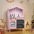 Kids Play Kitchen Children Toy Kitchen Playset with 2 Stoves and Rotation Knobs-Pink - Pink - Play Kitchen Sets