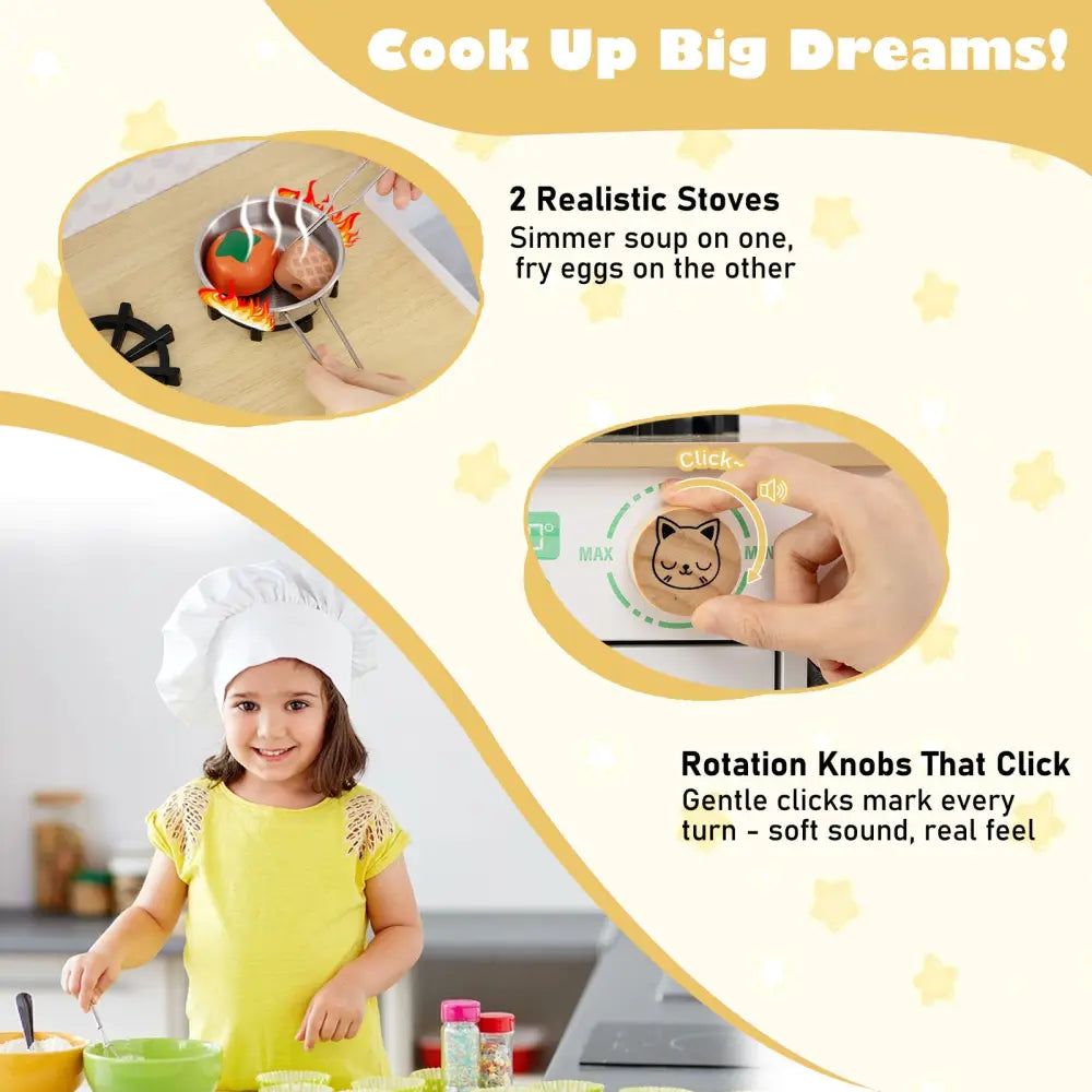 Kids Play Kitchen Children Toy Kitchen Playset with 2 Stoves and Rotation Knobs-White - White - Play Kitchen Sets