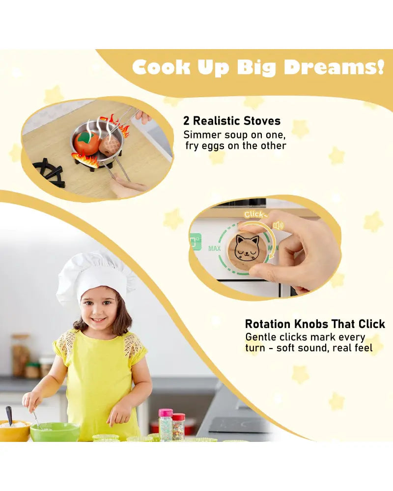 Kids Play Kitchen Children Toy Kitchen Playset with 2 Stoves and Rotation Knobs-White - White - Play Kitchen Sets