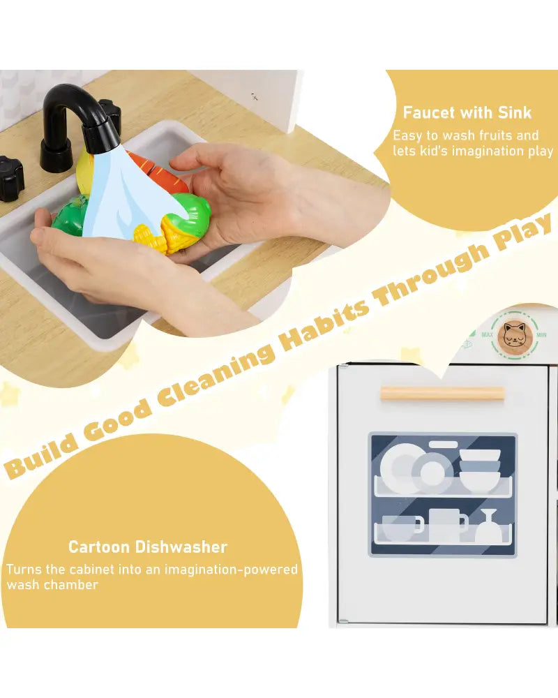 Kids Play Kitchen Children Toy Kitchen Playset with 2 Stoves and Rotation Knobs-White - White - Play Kitchen Sets