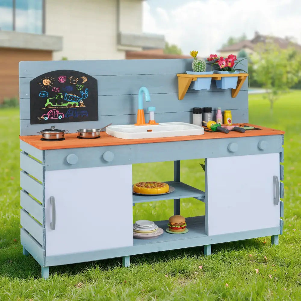Kids Play Kitchen Set with Stoves for Boys Girls Aged 3-8-Blue - Blue - Play Kitchen Sets