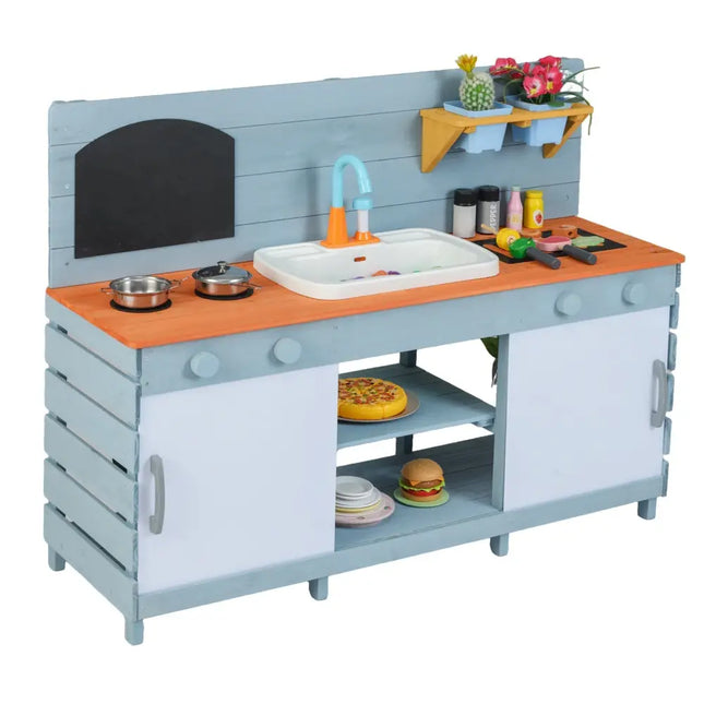 Kids Play Kitchen Set with Stoves for Boys Girls Aged 3 - 8 - Blue - Oasis Home Essentials