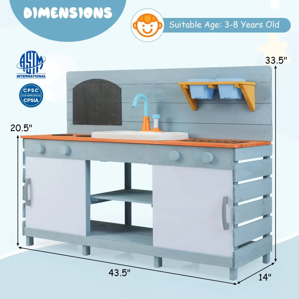 Kids Play Kitchen Set with Stoves for Boys Girls Aged 3-8-Blue - Blue - Play Kitchen Sets