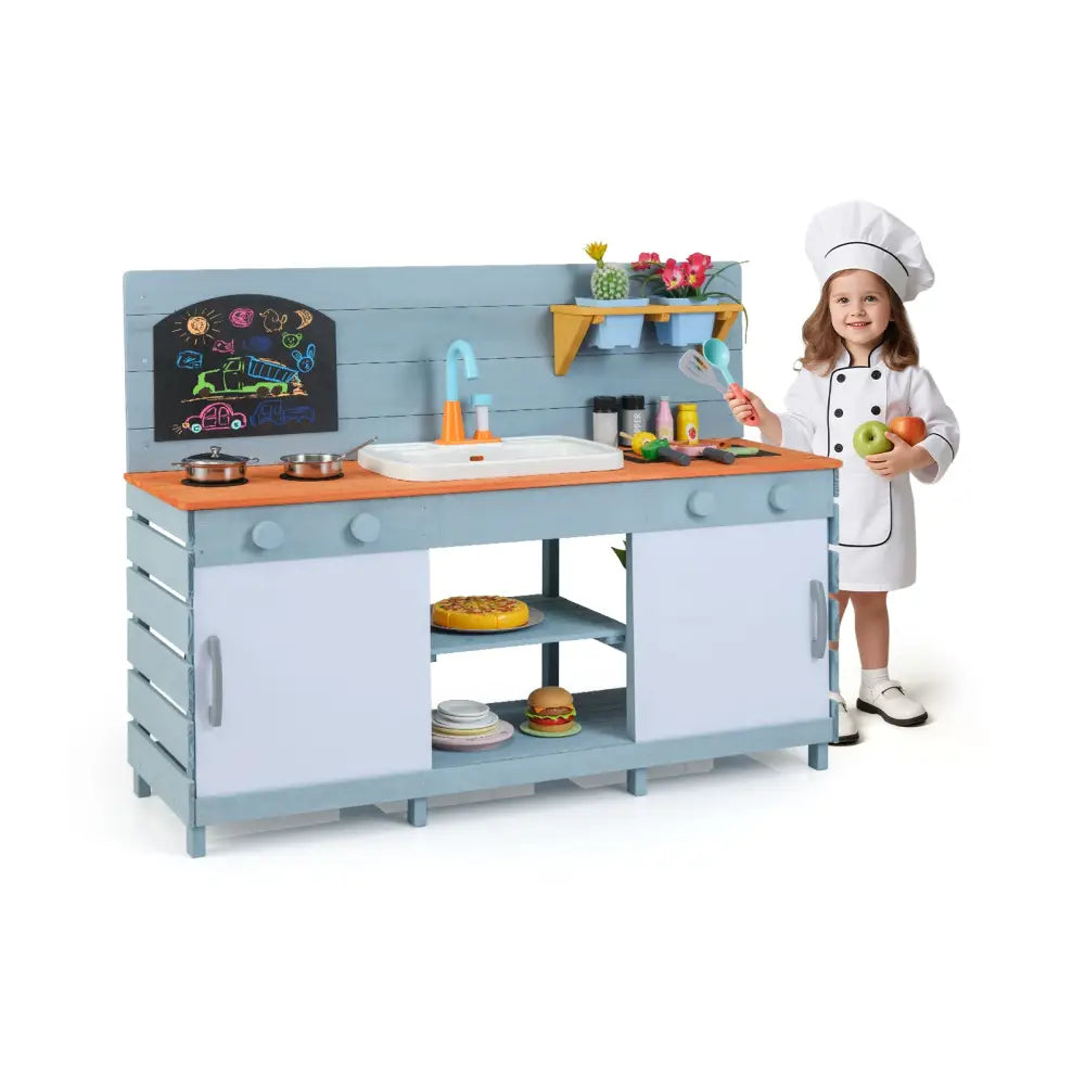 Kids Play Kitchen Set with Stoves for Boys Girls Aged 3-8-Blue - Blue - Play Kitchen Sets