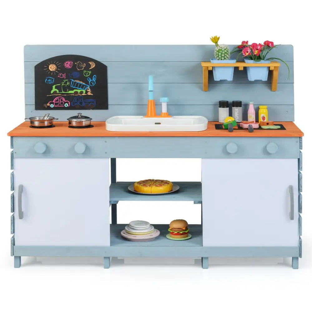 Kids Play Kitchen Set with Stoves for Boys Girls Aged 3-8-Blue - Blue - Play Kitchen Sets