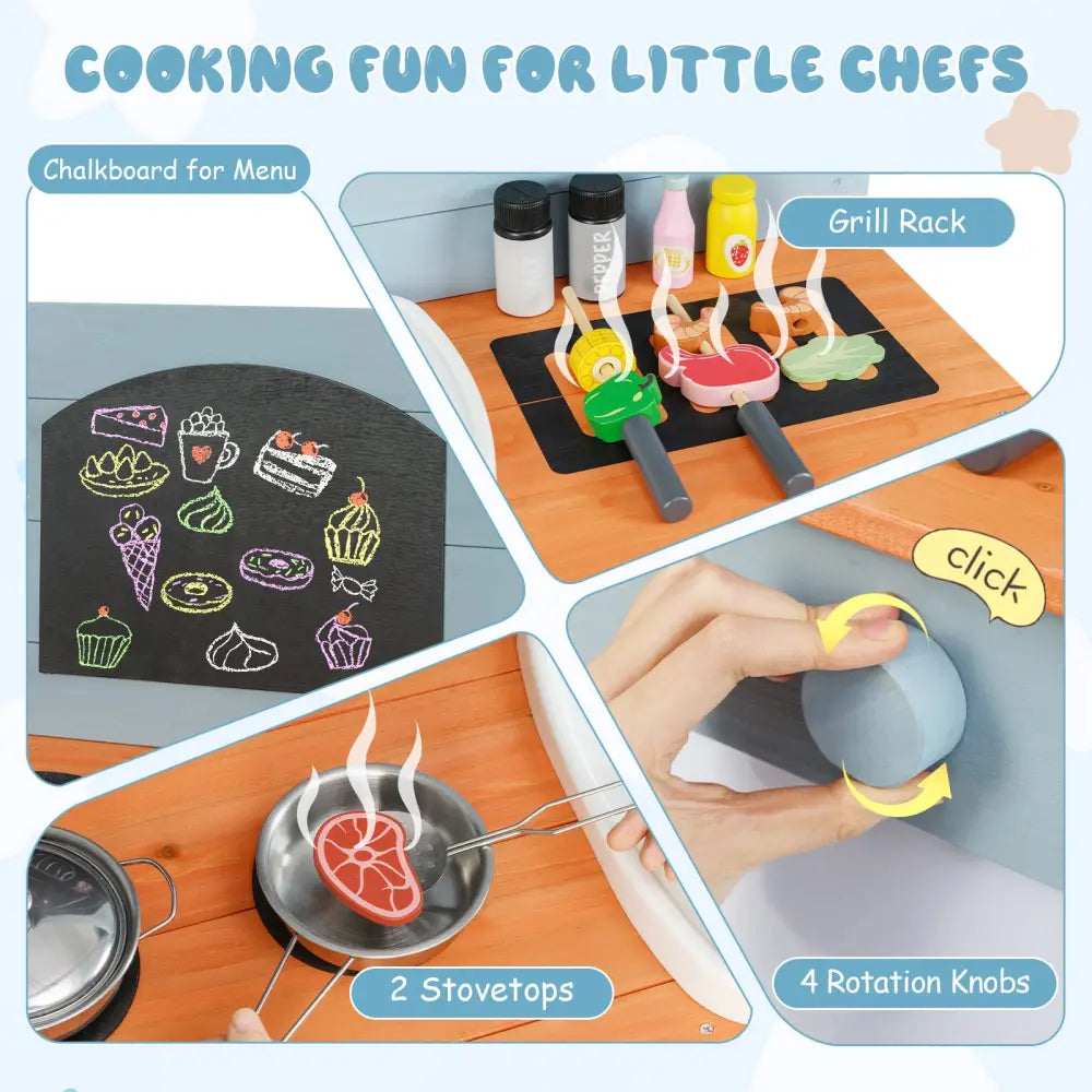 Kids Play Kitchen Set with Stoves for Boys Girls Aged 3-8-Blue - Blue - Play Kitchen Sets