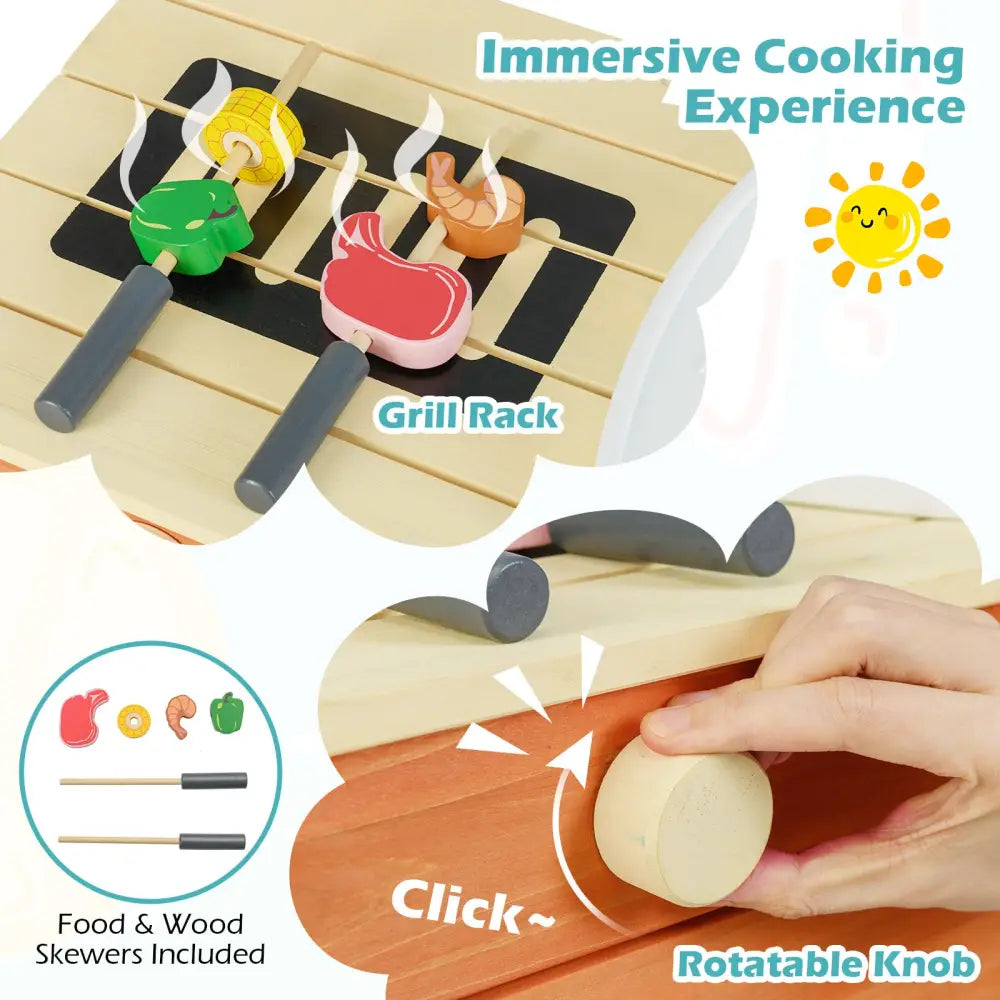 Kids Play Kitchen Set Wooden Kitchen Playset Chef Pretend Mud Kitchen-Blue - Multicolor - Play Kitchen Sets