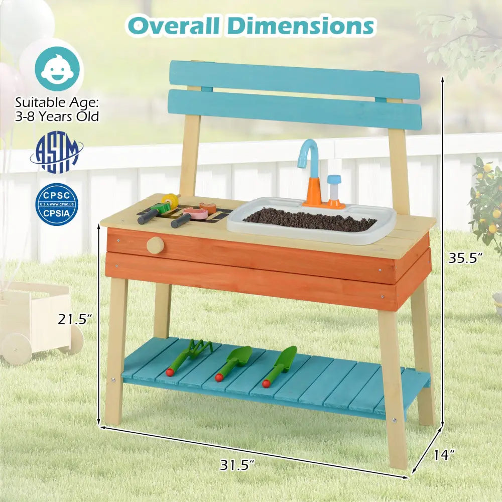 Kids Play Kitchen Set Wooden Kitchen Playset Chef Pretend Mud Kitchen-Blue - Multicolor - Play Kitchen Sets