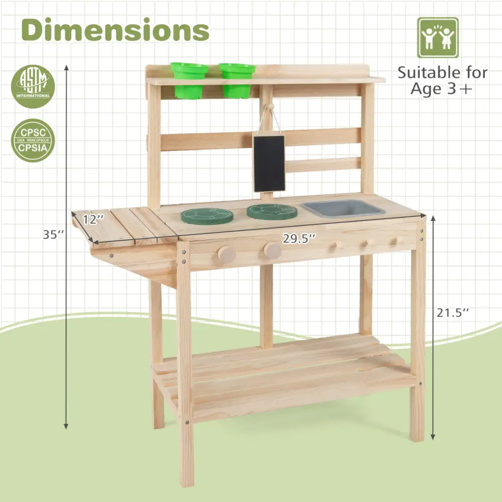 Kids Play Kitchen Set Wooden Kitchen Playset with Stoves for Boys Girls 3+-Natural - Natural - Play Kitchen Sets