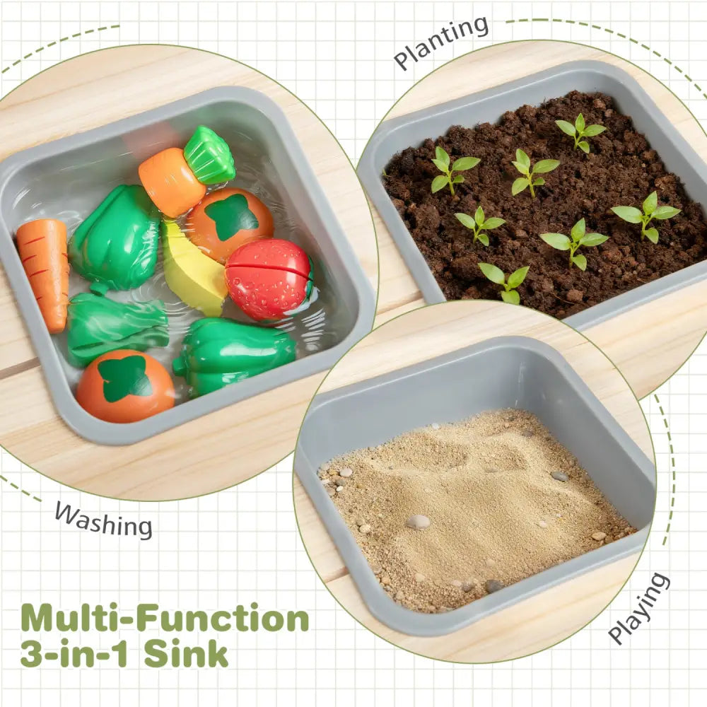 Kids Play Kitchen Set Wooden Kitchen Playset with Stoves for Boys Girls 3+-Natural - Natural - Play Kitchen Sets