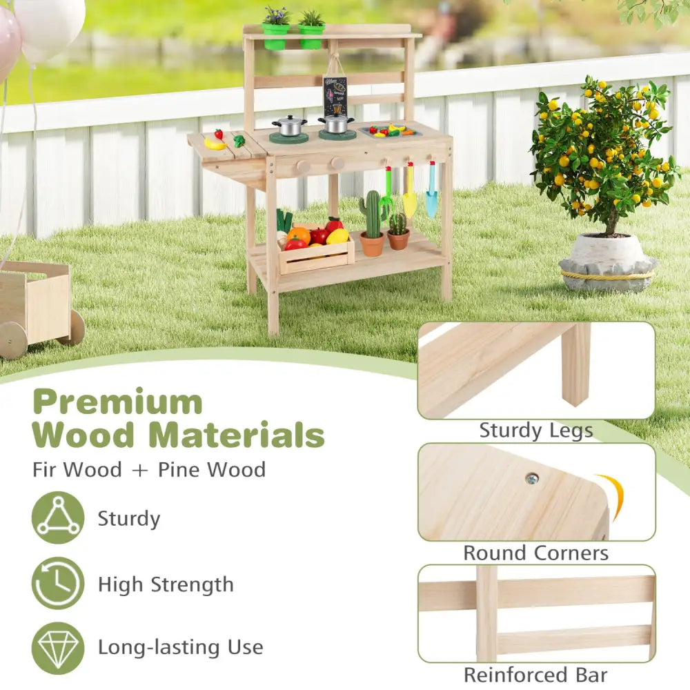 Kids Play Kitchen Set Wooden Kitchen Playset with Stoves for Boys Girls 3+-Natural - Natural - Play Kitchen Sets