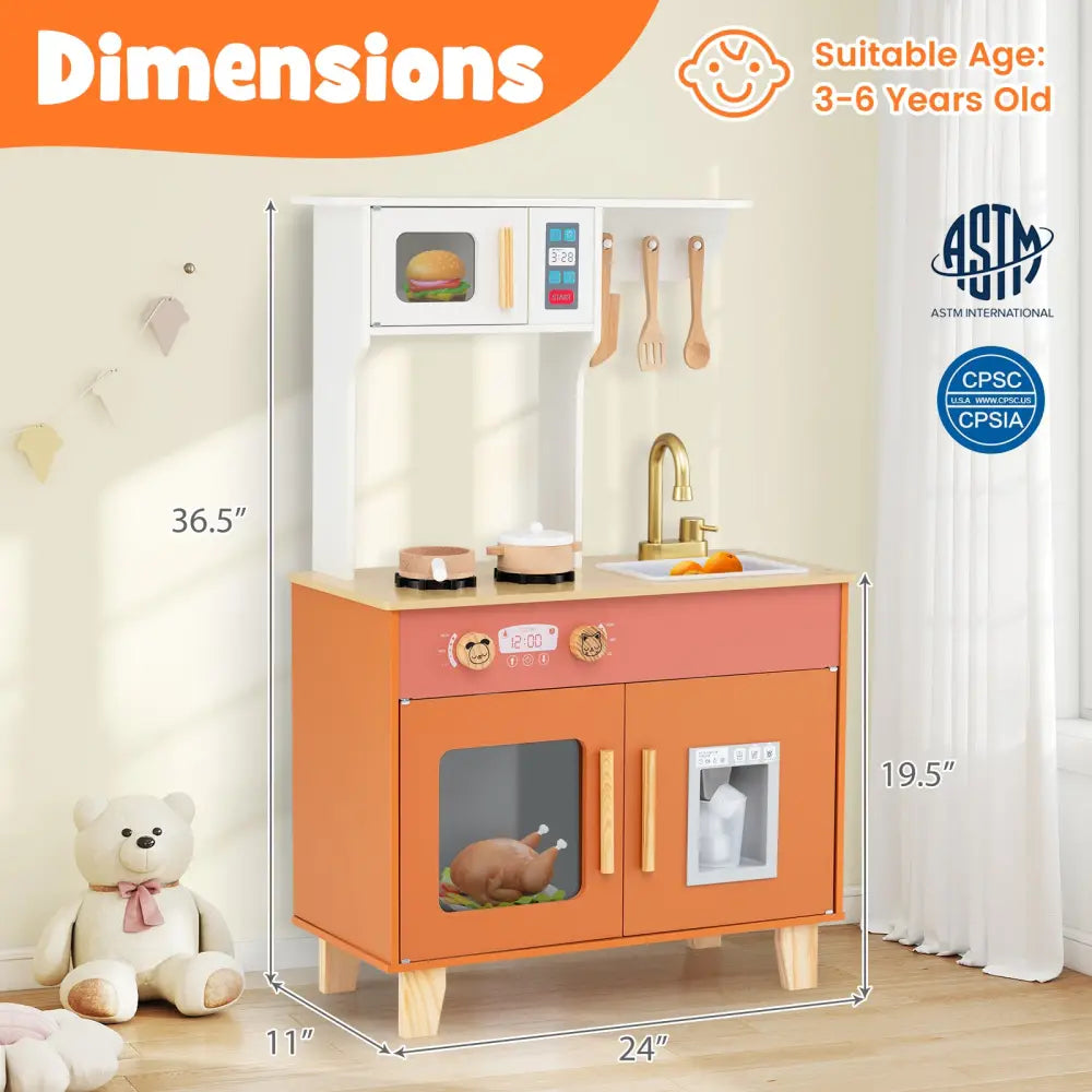 Kids Play Kitchen with Microwave and Rotation Knobs for Girls Boys Aged 3-6-Orange - Orange - Play Kitchen Sets