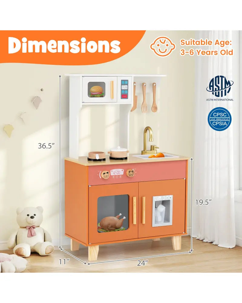 Kids Play Kitchen with Microwave and Rotation Knobs for Girls Boys Aged 3-6-Orange - Orange - Play Kitchen Sets
