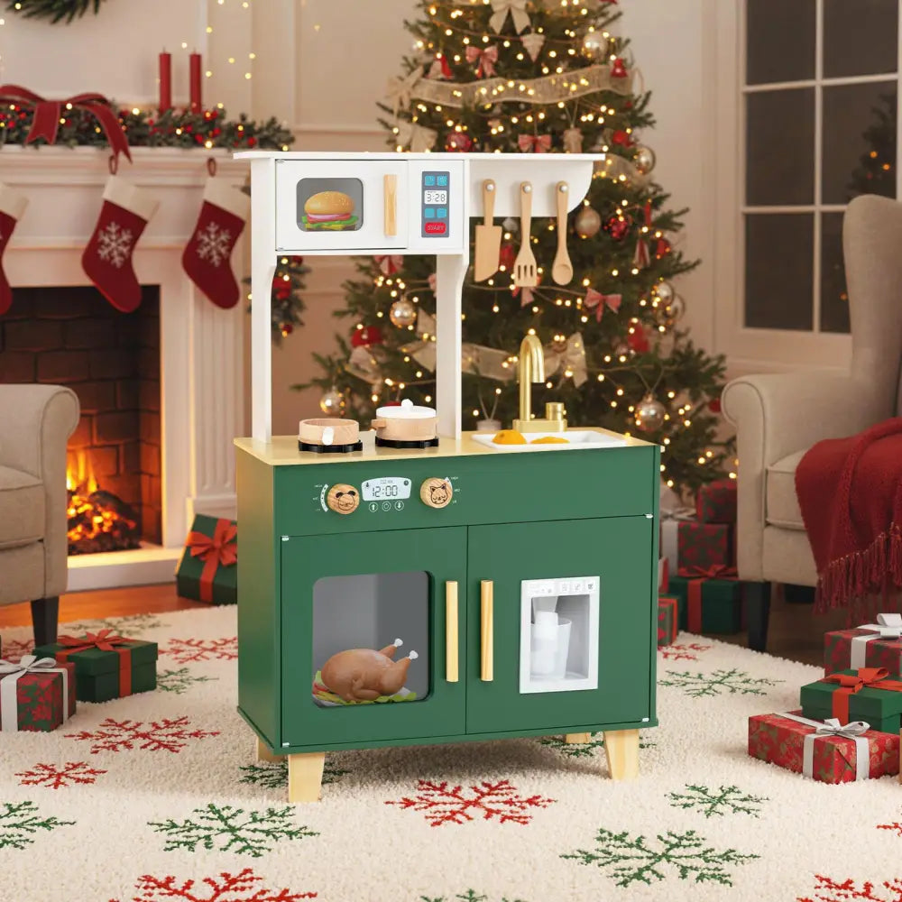 Kids Play Kitchen with Microwave and Rotation Knobs for Girls Boys Aged 3-6-Green - Green - Play Kitchen Sets