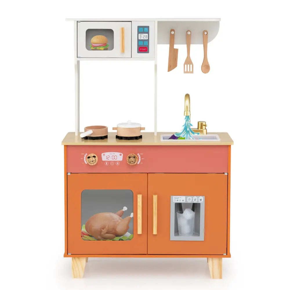 Kids Play Kitchen with Microwave and Rotation Knobs for Girls Boys Aged 3-6-Orange - Orange - Play Kitchen Sets