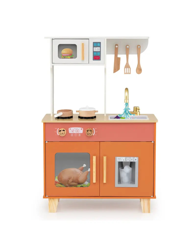 Kids Play Kitchen with Microwave and Rotation Knobs for Girls Boys Aged 3-6-Orange - Orange - Play Kitchen Sets