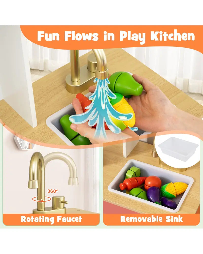 Kids Play Kitchen with Microwave and Rotation Knobs for Girls Boys Aged 3-6-Orange - Orange - Play Kitchen Sets