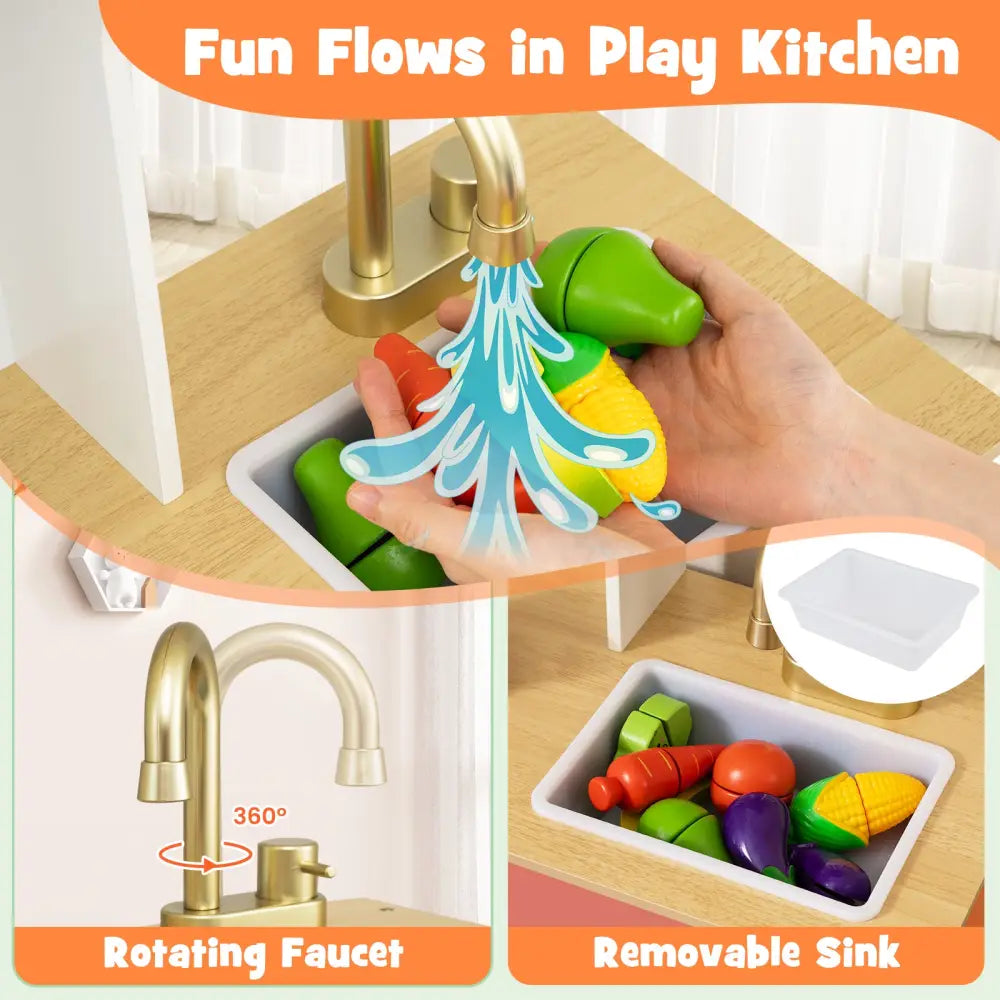 Kids Play Kitchen with Microwave and Rotation Knobs for Girls Boys Aged 3-6-Orange - Orange - Play Kitchen Sets