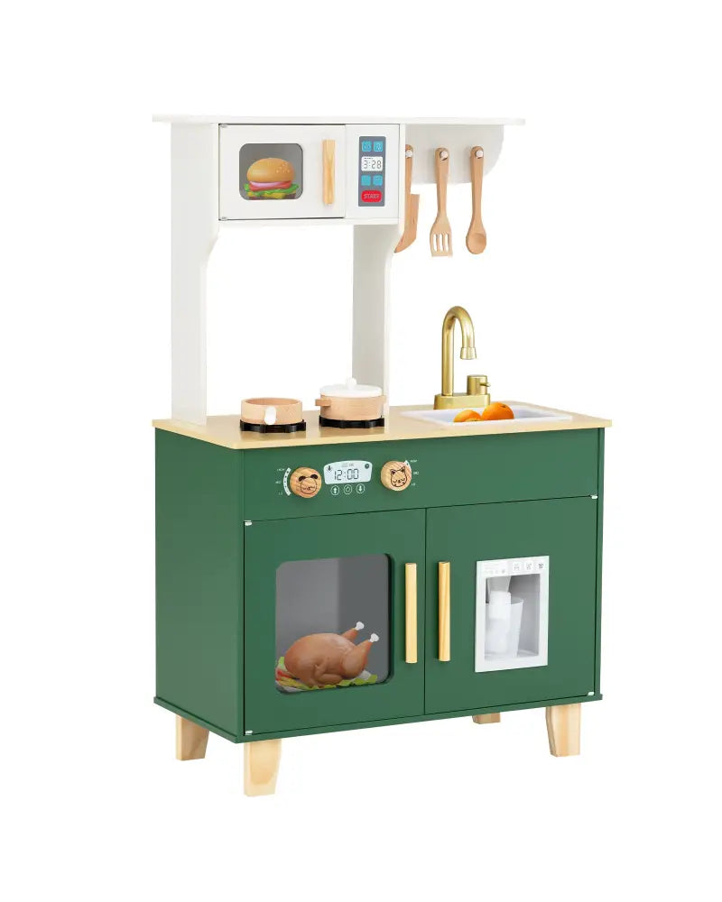 Kids Play Kitchen with Microwave and Rotation Knobs for Girls Boys Aged 3-6-Green - Green - Play Kitchen Sets