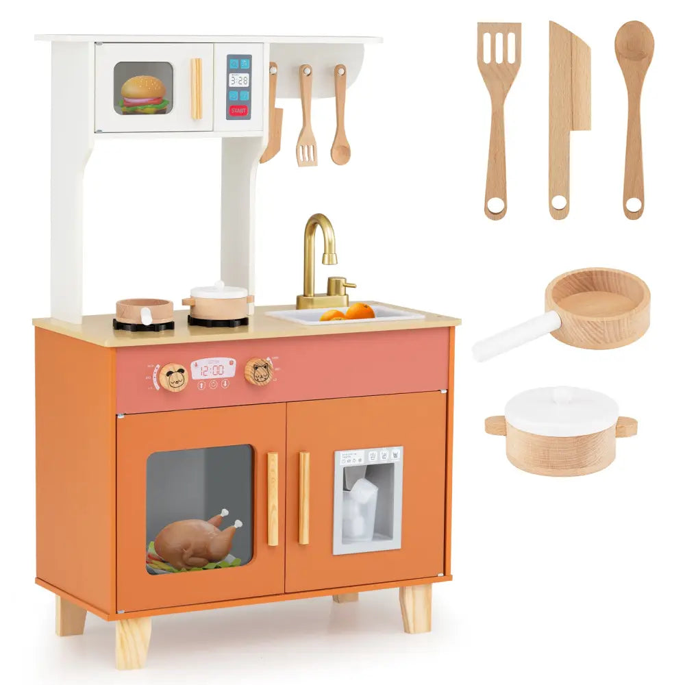 Kids Play Kitchen with Microwave and Rotation Knobs for Girls Boys Aged 3-6-Orange - Orange - Play Kitchen Sets