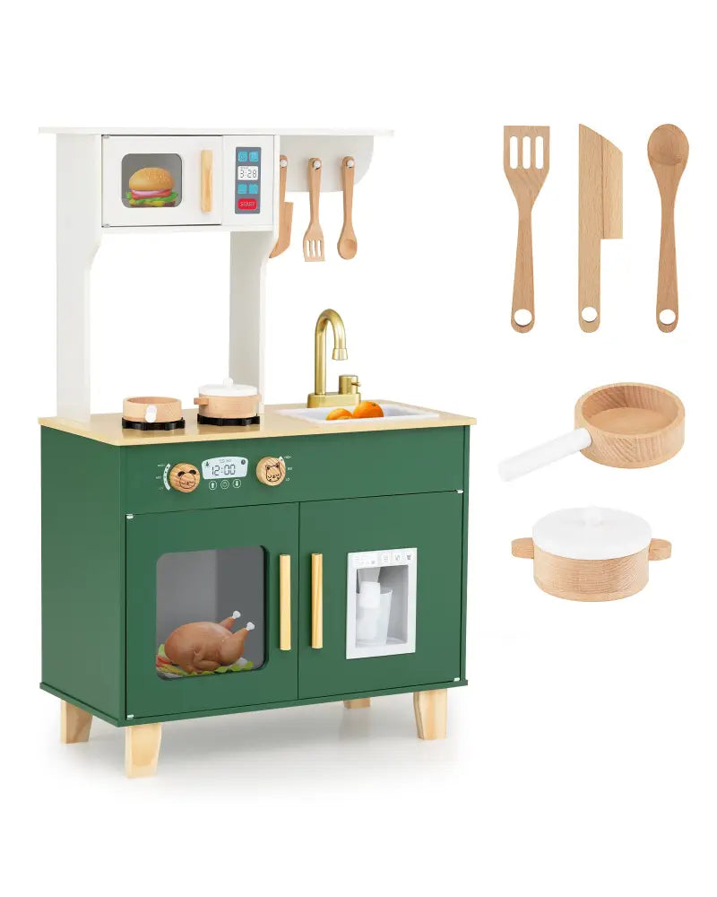 Kids Play Kitchen with Microwave and Rotation Knobs for Girls Boys Aged 3-6-Green - Green - Play Kitchen Sets