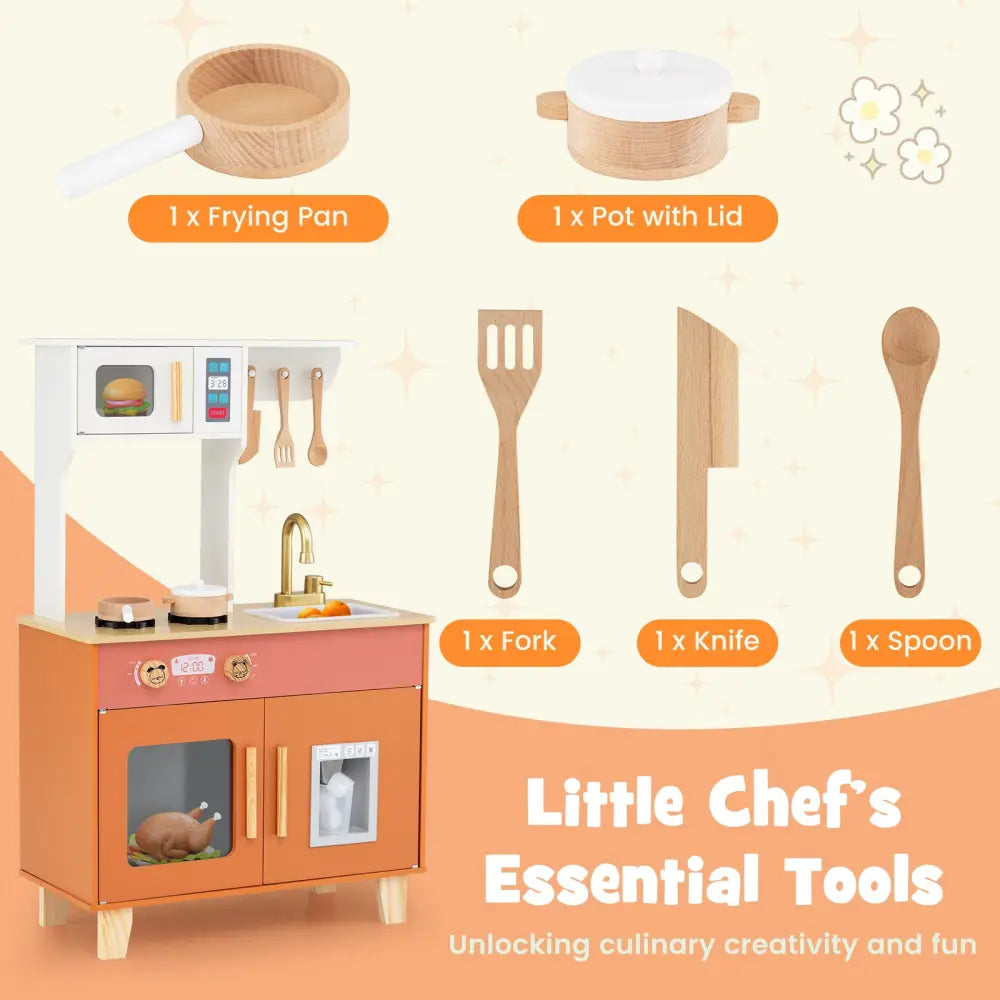Kids Play Kitchen with Microwave and Rotation Knobs for Girls Boys Aged 3-6-Orange - Orange - Play Kitchen Sets