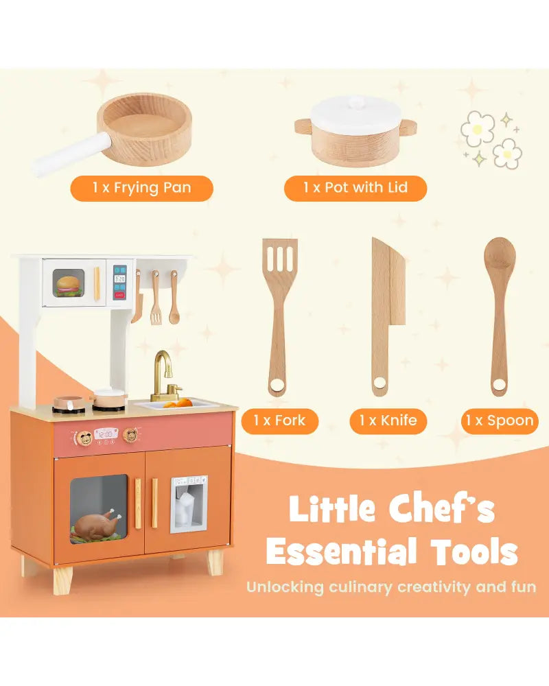 Kids Play Kitchen with Microwave and Rotation Knobs for Girls Boys Aged 3-6-Orange - Orange - Play Kitchen Sets
