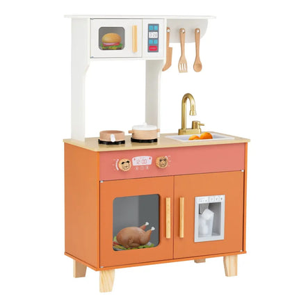Kids Play Kitchen with Microwave and Rotation Knobs for Girls Boys Aged 3-6-Orange - Orange - Play Kitchen Sets