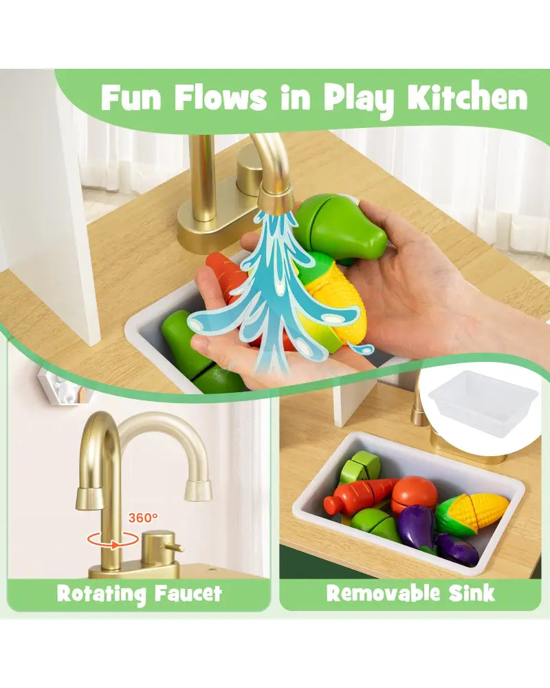 Kids Play Kitchen with Microwave and Rotation Knobs for Girls Boys Aged 3-6-Green - Green - Play Kitchen Sets