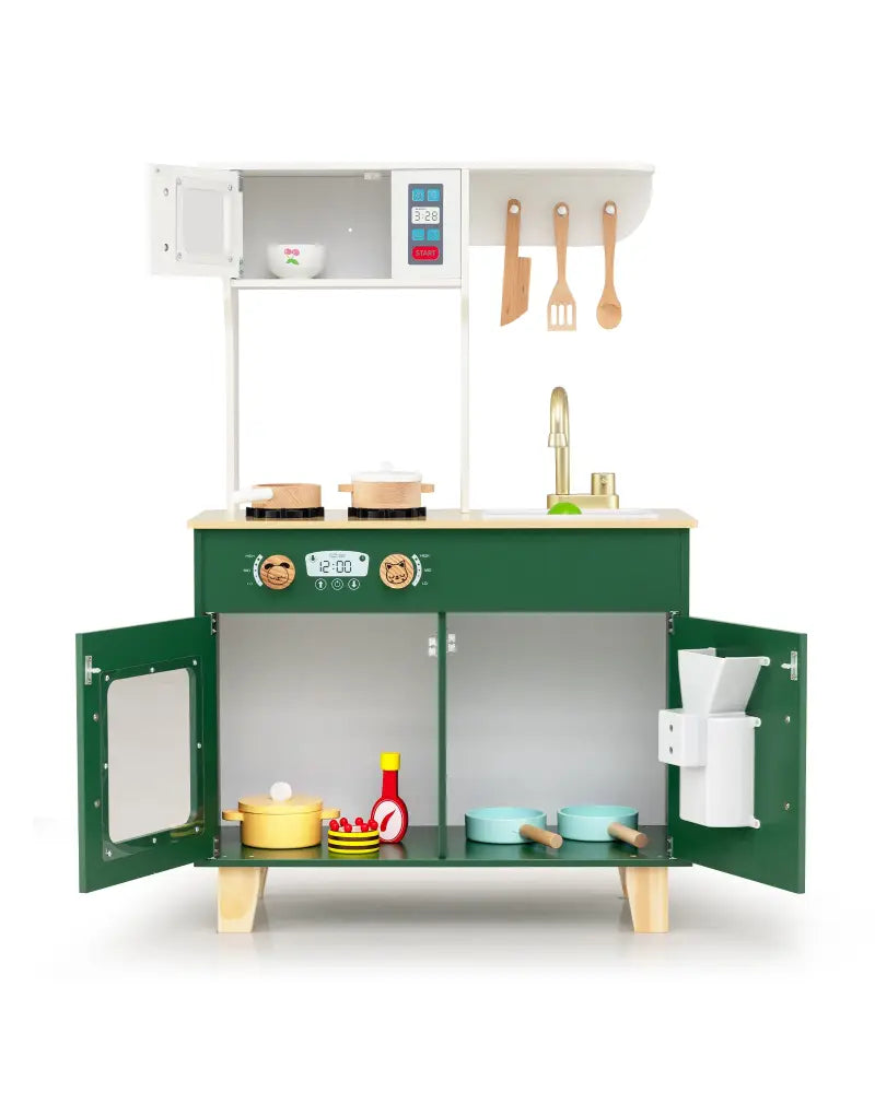 Kids Play Kitchen with Microwave and Rotation Knobs for Girls Boys Aged 3-6-Green - Green - Play Kitchen Sets