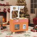 Kids Play Kitchen with Microwave and Rotation Knobs for Girls Boys Aged 3-6-Orange - Orange - Play Kitchen Sets