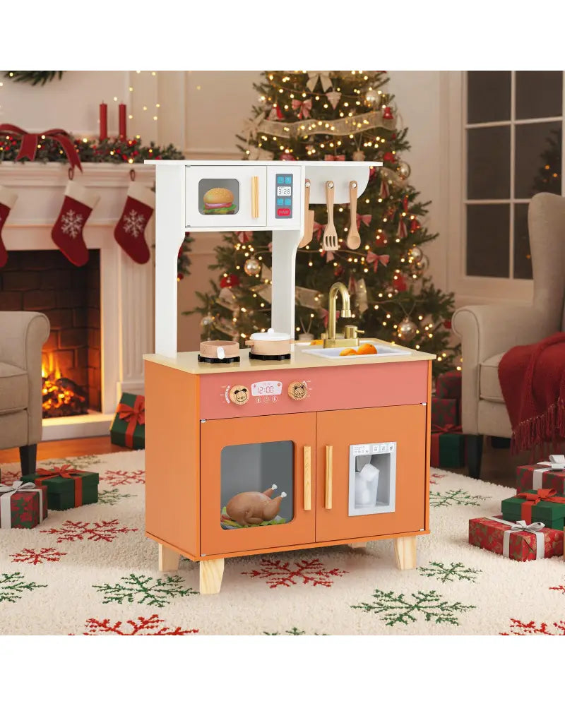 Kids Play Kitchen with Microwave and Rotation Knobs for Girls Boys Aged 3-6-Orange - Orange - Play Kitchen Sets