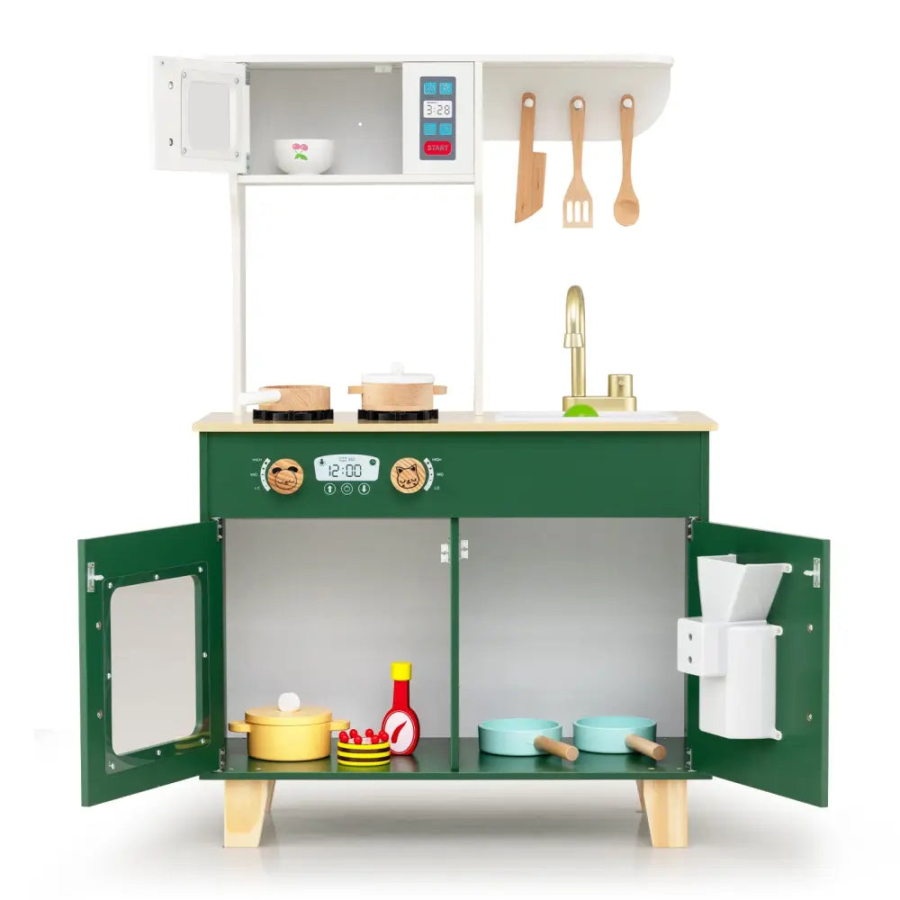 Kids Play Kitchen with Microwave and Rotation Knobs for Girls Boys Aged 3-6-Green - Green - Play Kitchen Sets