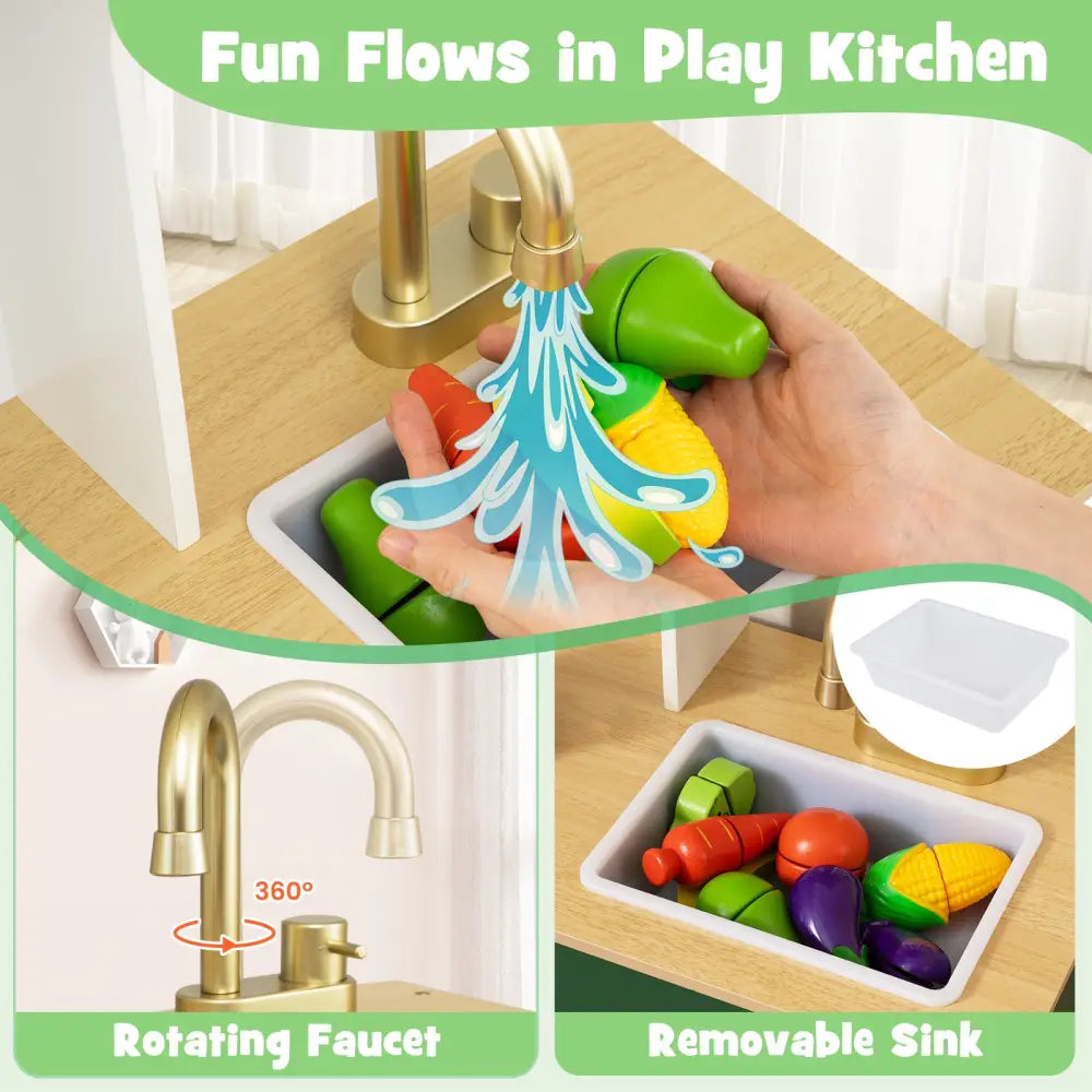 Kids Play Kitchen with Microwave and Rotation Knobs for Girls Boys Aged 3-6-Green - Green - Play Kitchen Sets