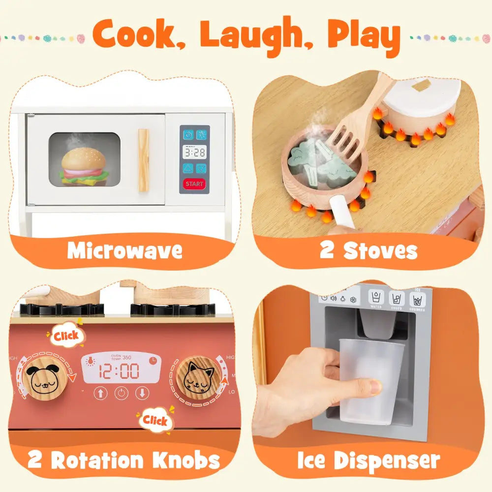 Kids Play Kitchen with Microwave and Rotation Knobs for Girls Boys Aged 3-6-Orange - Orange - Play Kitchen Sets