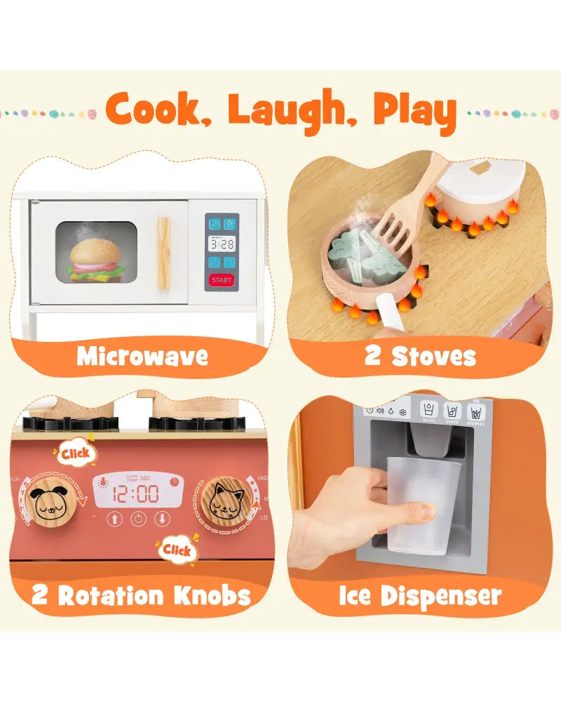 Kids Play Kitchen with Microwave and Rotation Knobs for Girls Boys Aged 3-6-Orange - Orange - Play Kitchen Sets